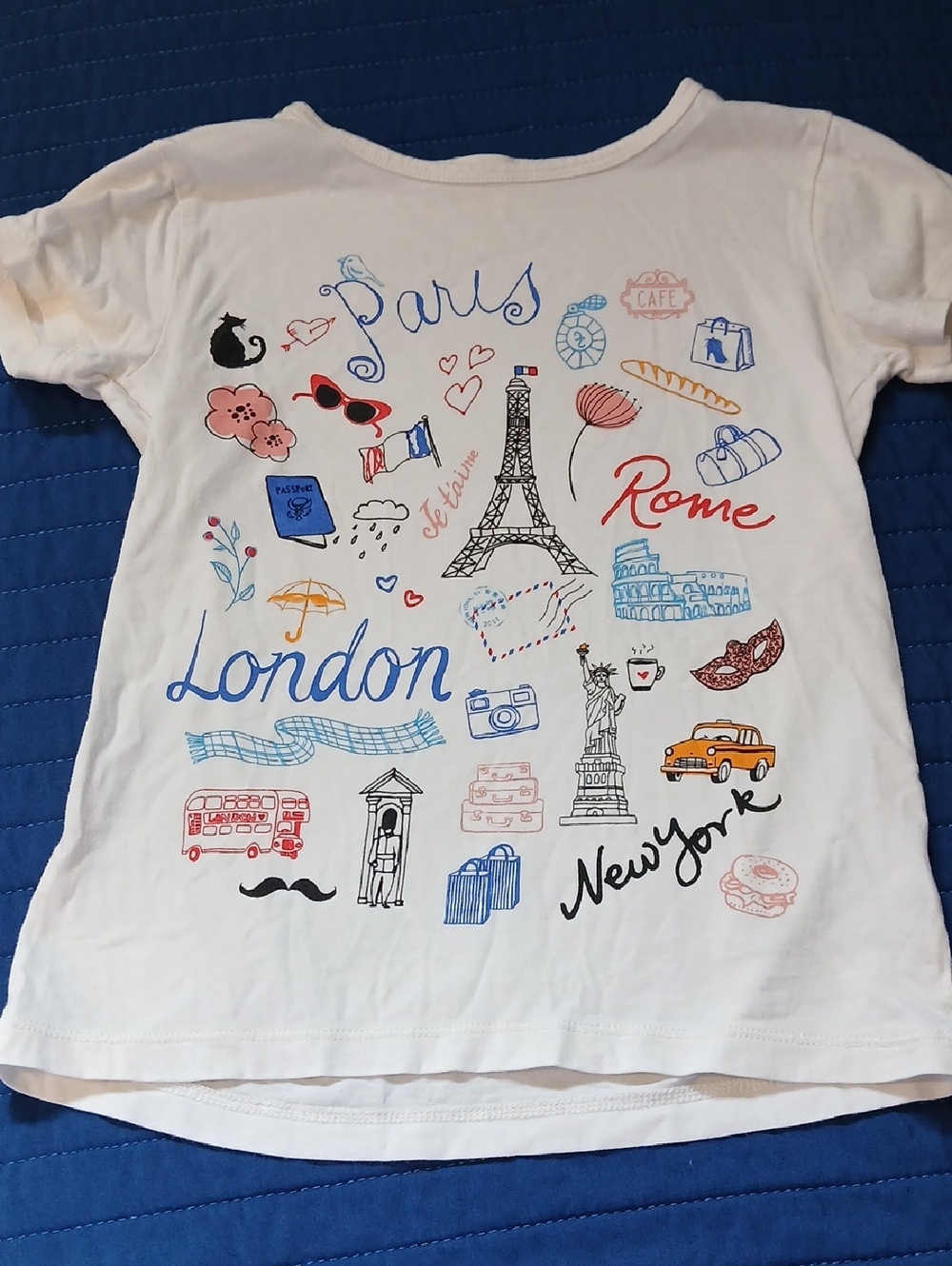 Crewcuts 6-7 White Short Sleeve Tee with Multicolor Travel Graphics